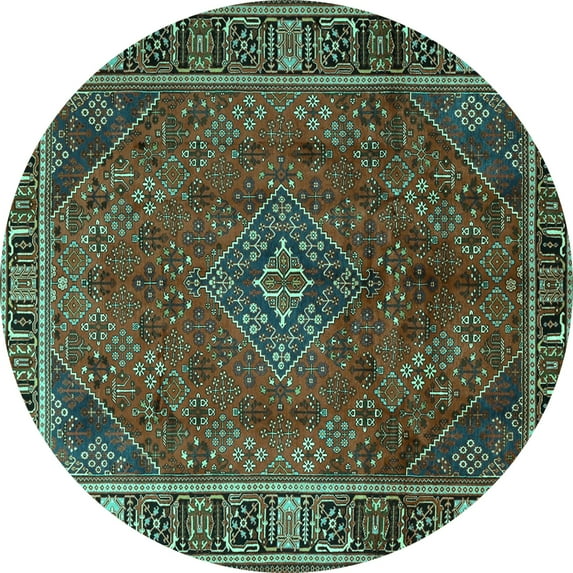Ahgly Company Machine Washable Indoor Round Persian Turquoise Blue Traditional Area Rugs, 4' Round