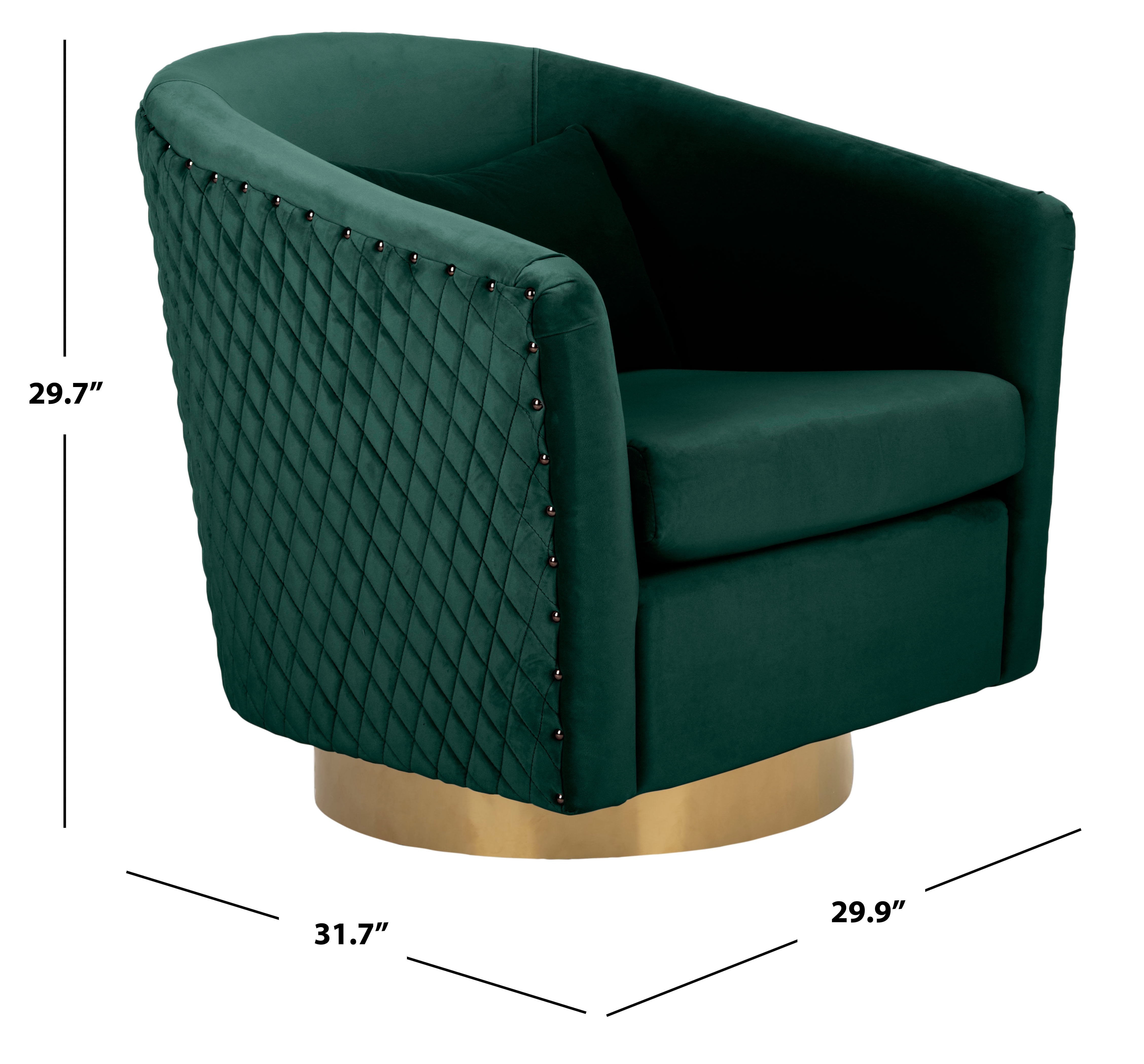 SAFAVIEH Couture Clara Contemporary Velvet Quilted Swivel Tub Chair, Emerald