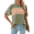 thumbnail image 3 of Blusas de Verano para Mujer, de Gran Tamaño, con Cuello Redondo, Informales, A Rayas y Bloques de Color, Talla XXL, Verde, 3 of 9