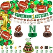 Football 1st Birthday Decorations, include First Down Banner, Football Monthly Photo Banner, One Year Old Centerpiece, Cake Toppers, Balloons for Boys Baby First Birthday Football Party Supplies