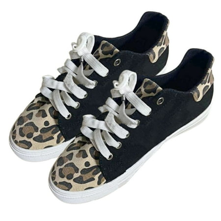 

huanledash Women Casual Leopard Printing Anti-skid Lace Up Running Sneakers Walking Shoes