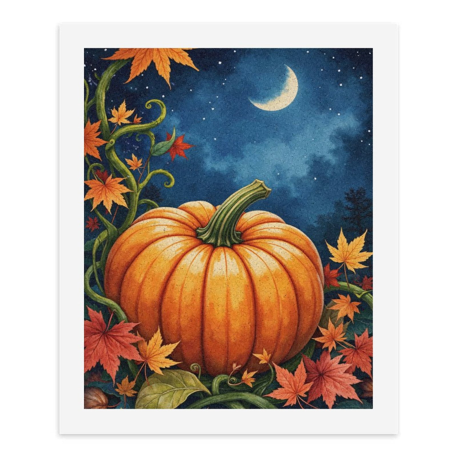 Paint by Numbers Kit for Adults, Autumn Pumpkin Under Moonlit Sky Paint by Numbers, Easy Paint by Numbers Kit for Adults Beginner, DIY Adult Paint by Number Kits on Canvas, Home Decor