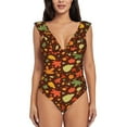 thumbnail image 2 of Yiaed Autumn Leaves Print Women's Ruffled One Piece Swimsuit V Neck Swimwear Slimming Monokini for Woman-Large, 2 of 8