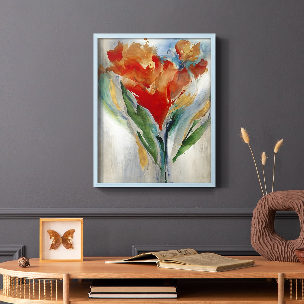 Wild Flower Bouquet Framed Print in Blue Solid Wood 8 x 10 Framed Print