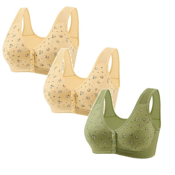 3 Pack Front Fastening Bras for Women UK Daisy Print Wireless Push Up Bra Full Coverage