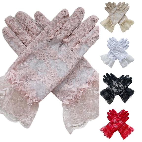 SUXIAN Kids Gloves White Lace Halloween Party Formal Elegant Stretchy for Girls Mittens