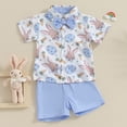 thumbnail image 4 of Douhoow Toddler Boys Easter Outfits 2T 3T 4T 5T Kid Summer Rabbit Print Bowtie Short Sleeve Shirts and Shorts, 4 of 9