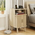thumbnail image 4 of Whalefall Mid-century Modern Nightstand with Charging Station, Wood Fluted Tall End Table with Storage, Curved Round Edge Bedside Table, Natural Oak, 4 of 11