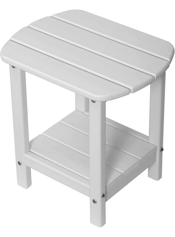 NALONE Adirondack Side Table 16.5" Outdoor Side Table HDPE Plastic Double Adirondack End Table Small Table for Patio (White)