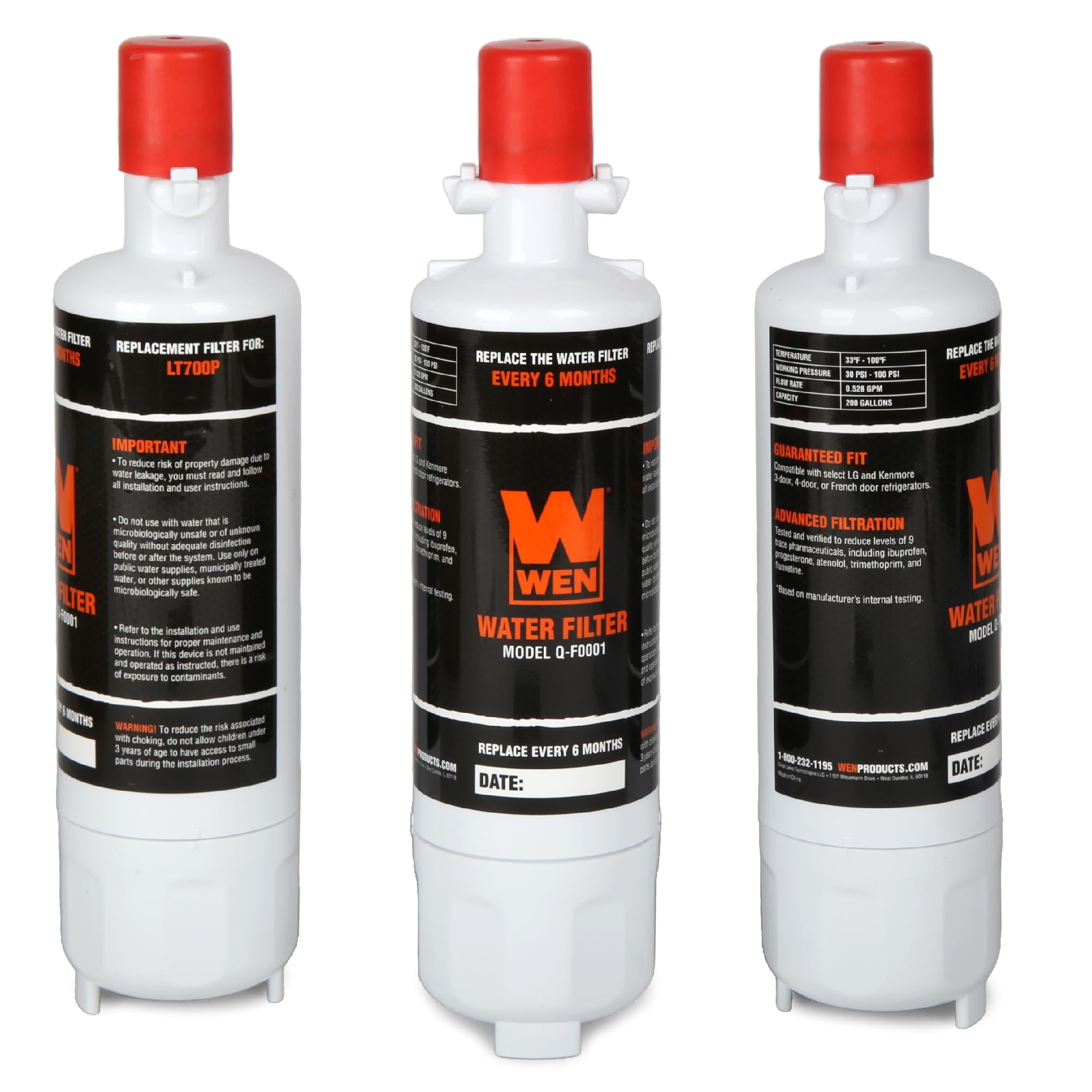 WEN Replacement Refrigerator Water Filter, 3 Pack (OEM part number LT700P, ADQ36006101, 469690)