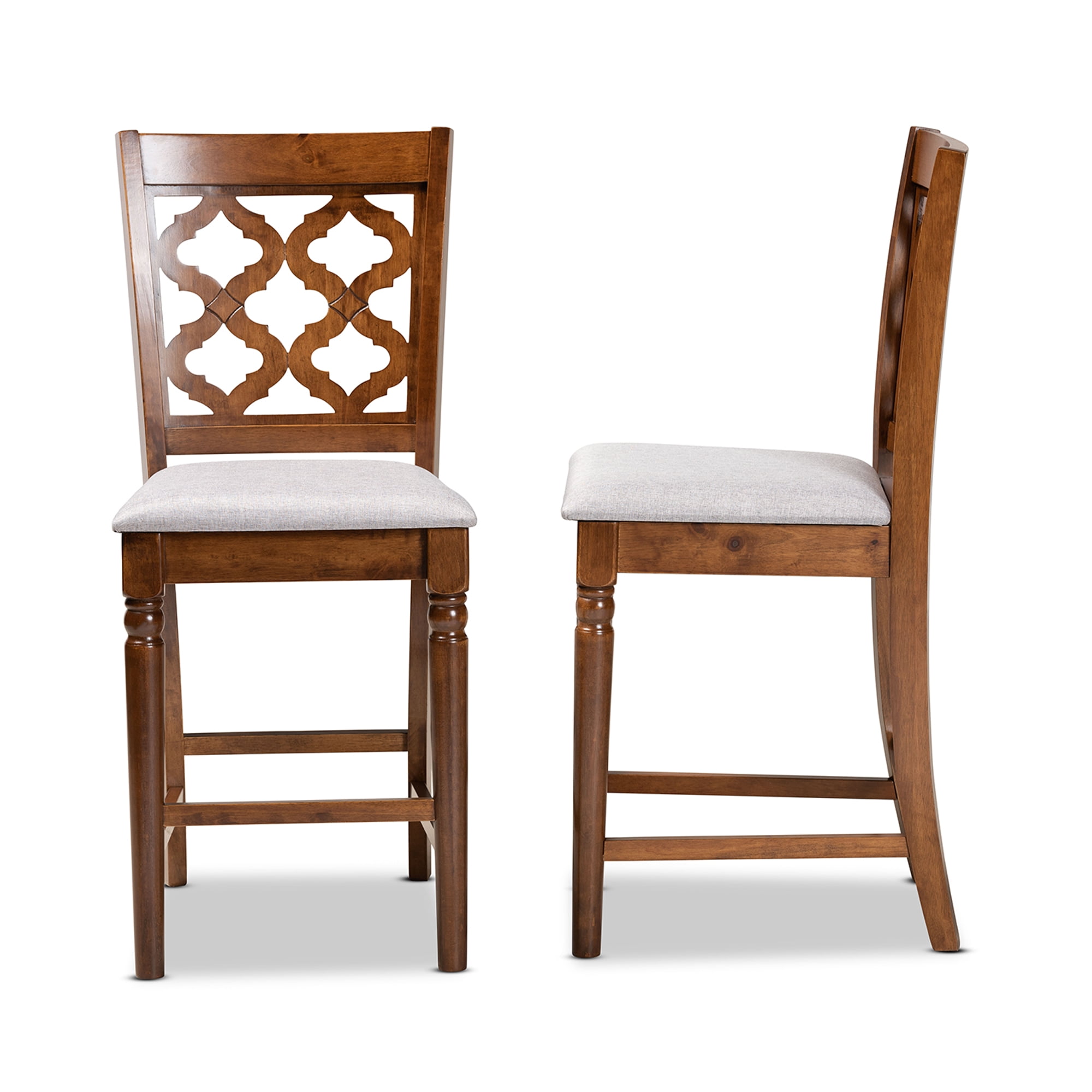 Baxton Studio Ramiro Modern and Contemporary Transitional Grey Fabric Upholstered and Walnut Brown Finished Wood 2-Piece Counter Stool Set