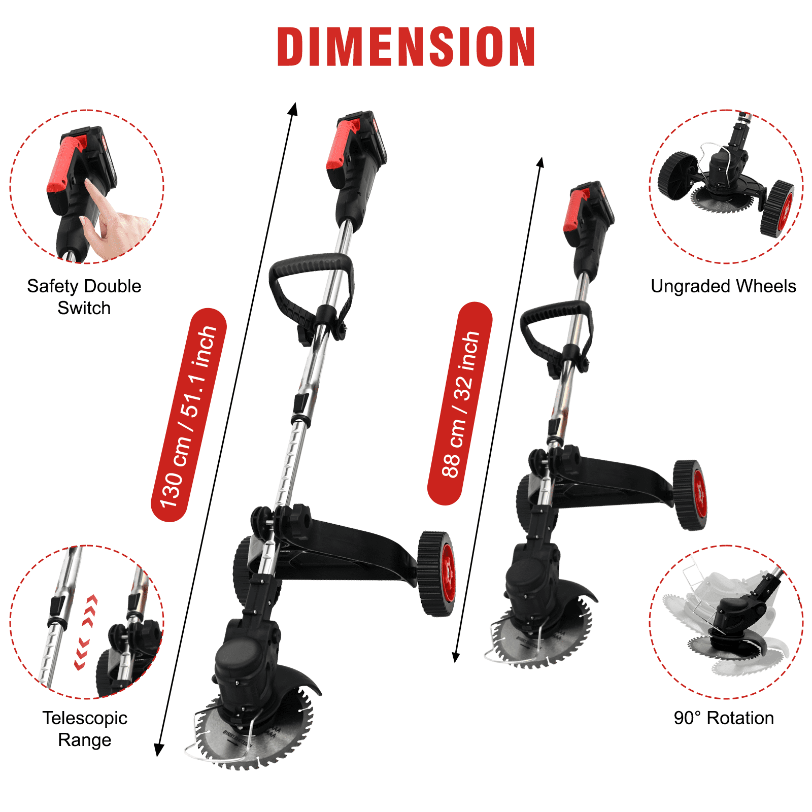 BAOKALER Cordless Electric Weed Wacker String Trimmer with Wheels, Equipped with Three Types of Blades and 2 Battery