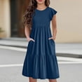 thumbnail image 2 of Teen Girls Dresses Casual Summer Midi Dress with Pockets Short Sleeve Loose Fit Flowy Sundress for Beach Party ,Sie:100, 2 of 9