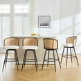 thumbnail image 3 of ANMINY Rattan Swivel Bar Stools Set of 3, 26" Counter Height with Rattan Back and Metal Legs, Mid-Century Modern Armless Faux Leather Barstools Seat, Upholstered Counter Stools for Kitchen Island, 3 of 12
