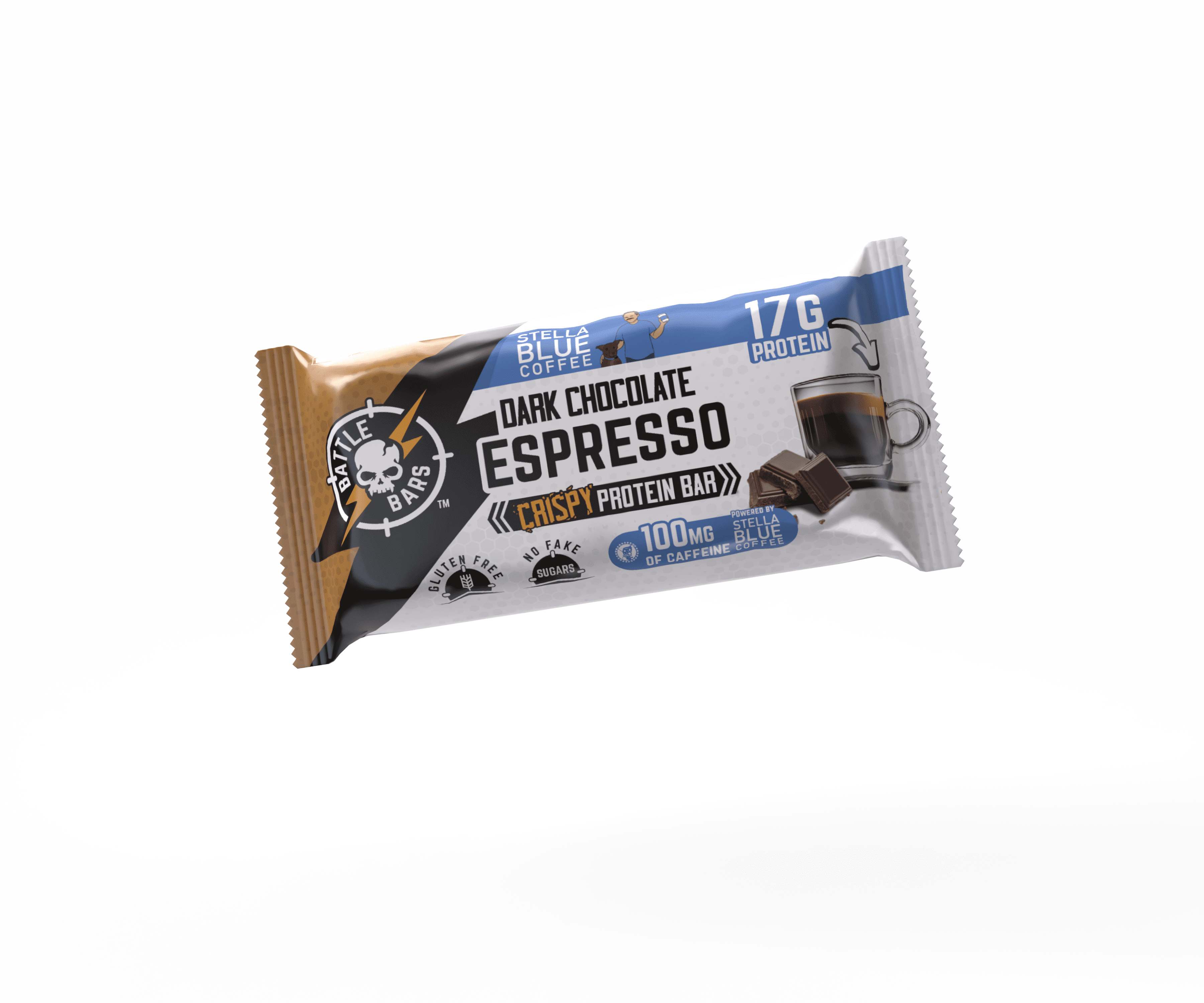 Battle Bars Dark Chocolate Espresso Marshmallow-Crisp Protein Bars, 12 Pack, 2.10oz, 16g Whey Protein, Gluten Free