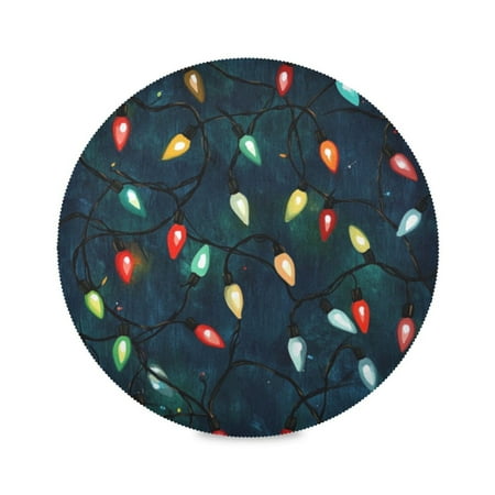 

Round Plate Mat 15.4x15.4 Inchesx1 Placemat Table Mat Kitchen Mat Coffee Mat Fabric Thick Strong Wear-Resistant Heat Resistance Christmas Lights1