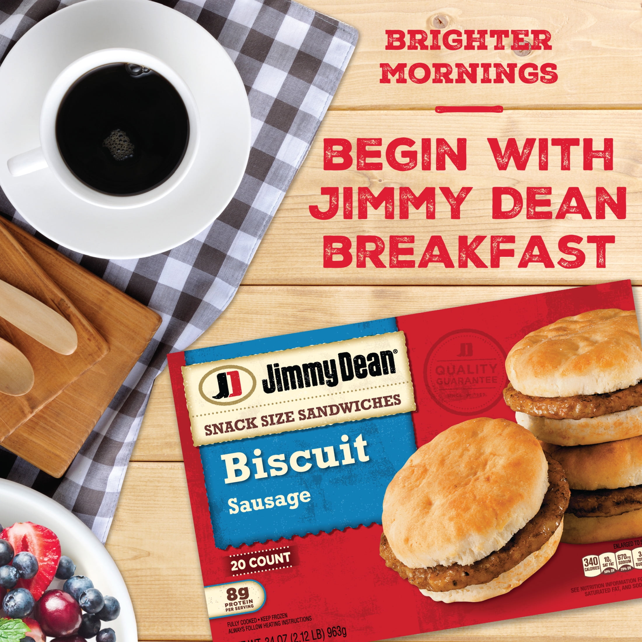 Jimmy Dean Frozen Breakfast Sandwich, Snack Size Sausage Biscuit, 34 oz, 20 Count