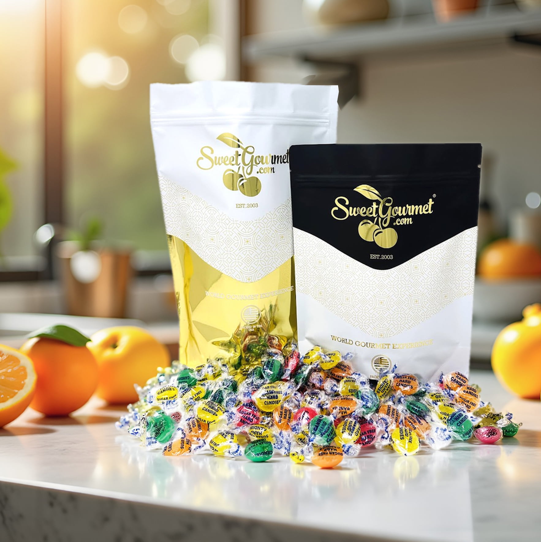 SweetGourmet Sugar-Free Assorted Fruit Mix Hard Candy Wrapped, Lemon, Cherry, Orange, Lime, 2-Pound Bag