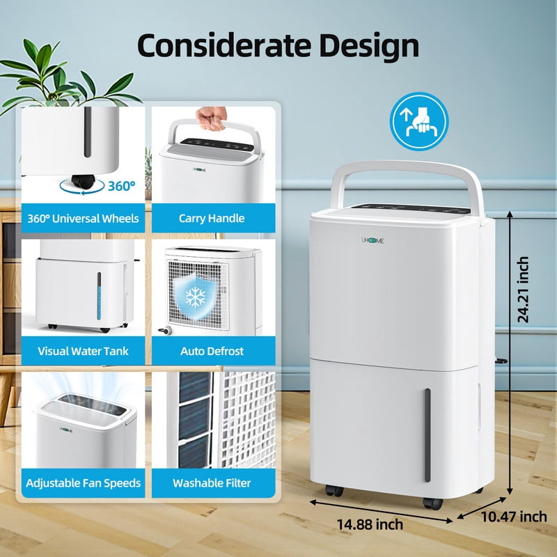 150 pt. 5,000 sq. ft. Dehumidifier in Whites with Pump, Quietly Remove Moisture, Auto Defrost, Dry Clothes, 24-Hour Timer