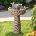 thumbnail image 2 of Glitzhome 2-Tier Stone-Style Outdoor Birdbath Fountain with Pump, 2 of 5