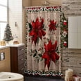 thumbnail image 3 of Christmas Poinsettia Bathroom Shower Curtain Winter Red Floral Pine Leaf Wood Grain Waterproof Washable Shower Curtains for Bathtub Bath Decor with Grommets and Hook 66 X 72 Inch, 3 of 8