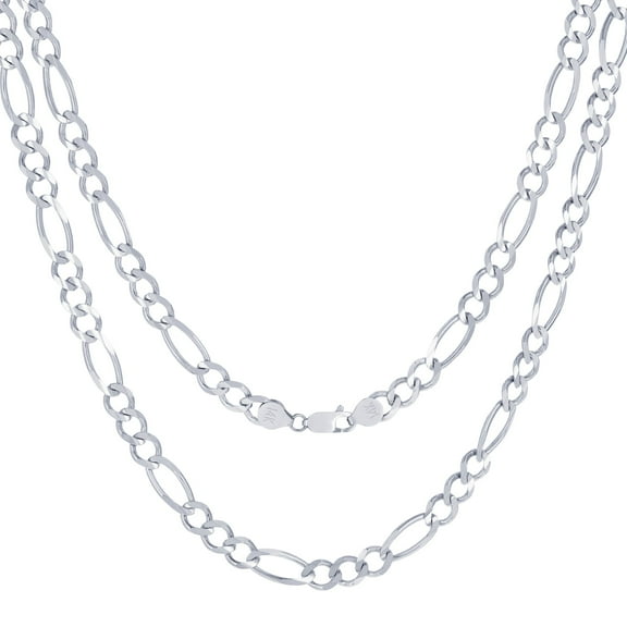 Nuragold 14k Real White Gold Solid Figaro Link 6.5mm Chain Necklace (20"-30") Italian Jewelry for Men