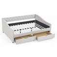 thumbnail image 5 of Full Size Daybed with 2 Storage Drawers, Button Tufted Upholstered Sofa Bed with Nail Head Trim, Daybed with Arms for Bedroom Living Room, Beige, 5 of 7