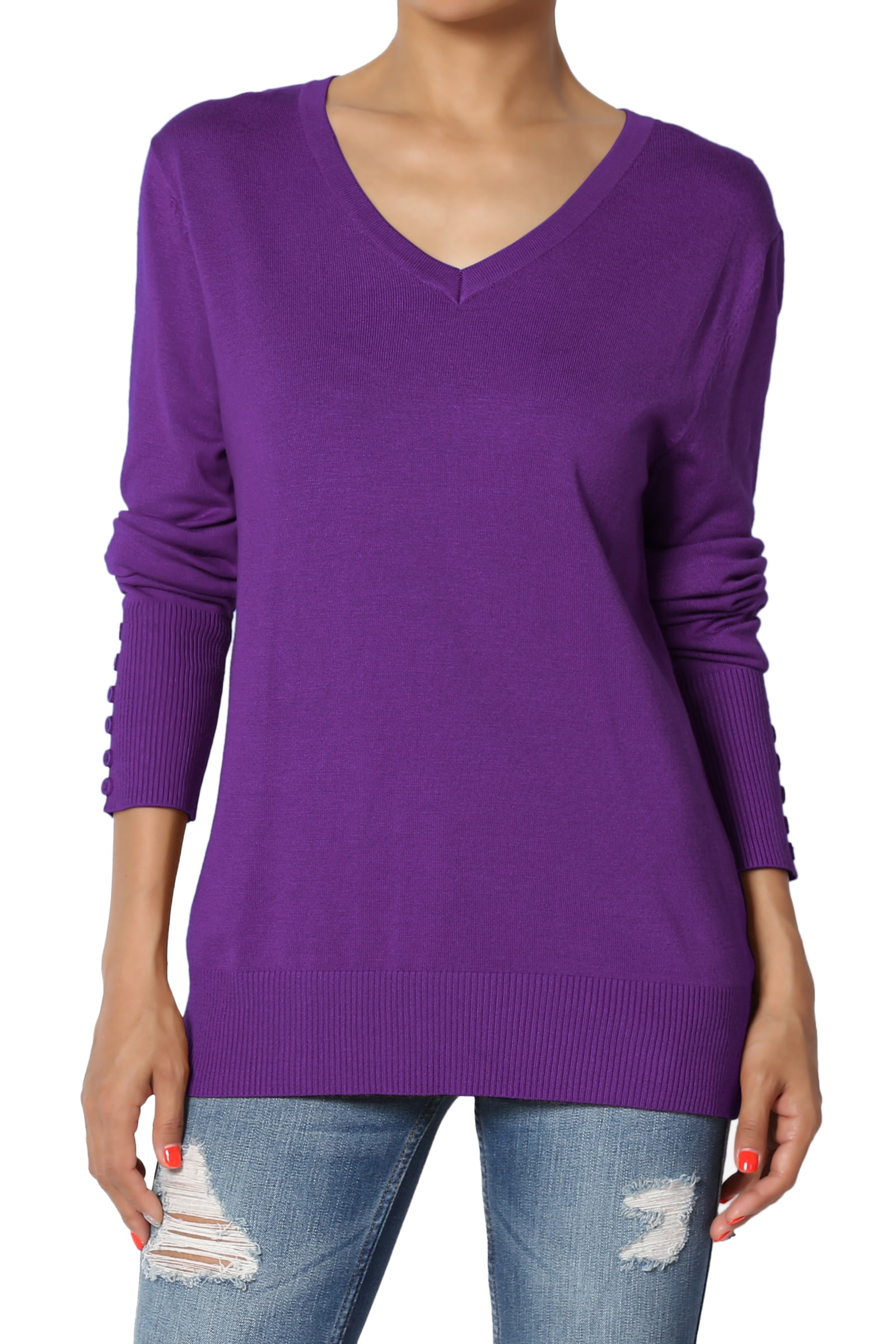 TheMogan Button Long Sleeve V-Neck Loose Fit Knit Pullover Sweater Top 