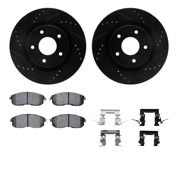 Dynamic Friction Company Front Brake Rotors-Drilled and Slotted-Black with 5000 Advanced Brake Pads includes Hardware 8512-67067
