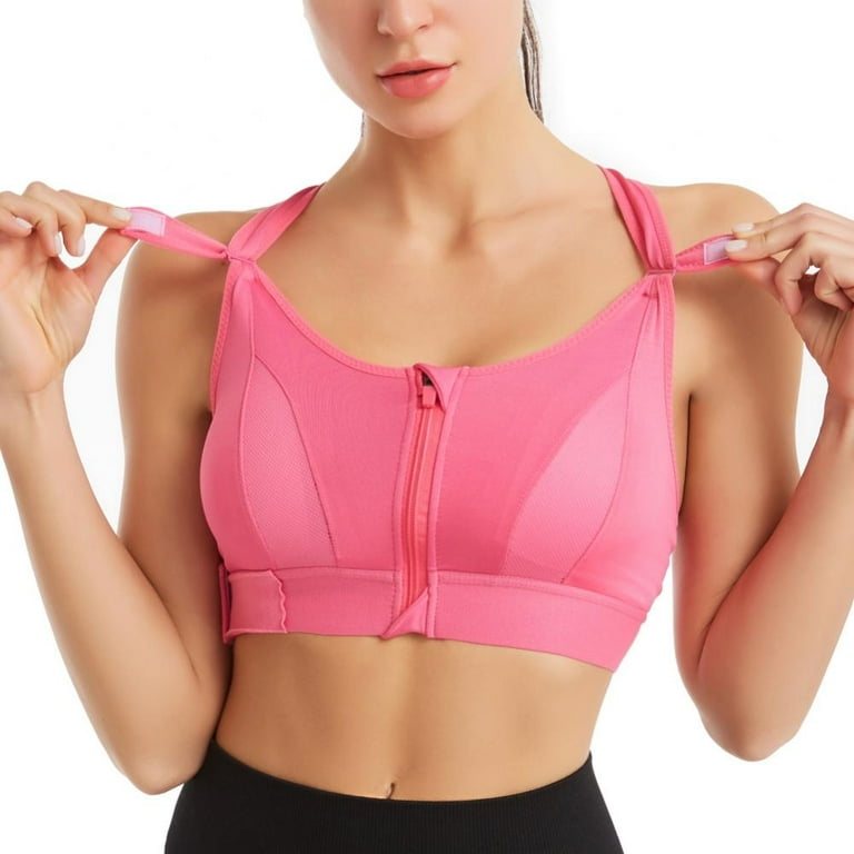 Zip Front Sports Bra Adjustable Straps High Support Medium Impact