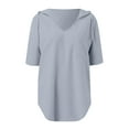 thumbnail image 6 of Lenpel Hoodies for Women Trendy Summer Short Sleeve V Neck Curved Hem Pullover Tunic Tops Loose Casual Blouses, 6 of 6