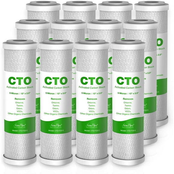 SimPure 5 Micron 10" x 2.5" Whole House Carbon Block Filter Cartridge Replacement for WFPFC8002, WFPFC9001, FXWTC, SCWH-5, Compatible with Home Under-Sink & Countertop Filtration System, 12 Pack