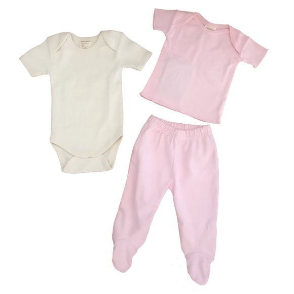 Healthy Justaucorps To Toe 801NATTEEPKFPNAT Ensembles en Coton Biologique - Layette 0-6m - Justaucorps Naturel, Tee Rose, Pantalon à Pieds Naturel 3-6m