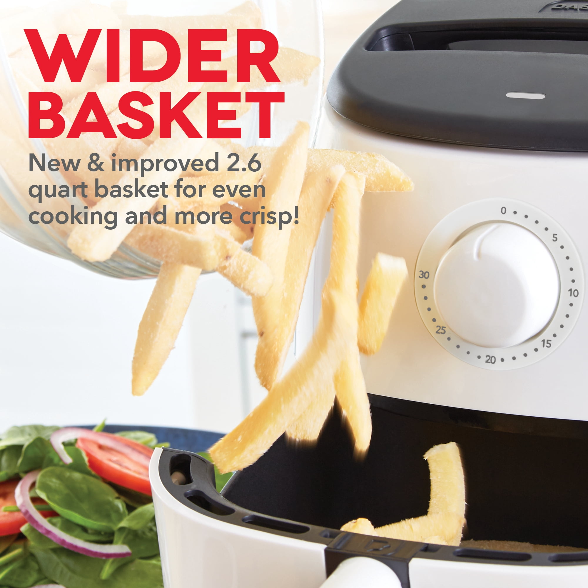 Dash Tasti-Crisp Express 2.6 qt Air Fryers, White - Non-Stick, Removable Basket, Heat Resistant Handles, Cool Touch Exterior