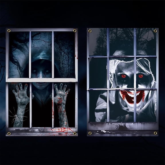 Halloween 2-Pack Door And Window Curtain Background Hanging Cloth Horror Outdoor Decoration Scene Hanging Cloth