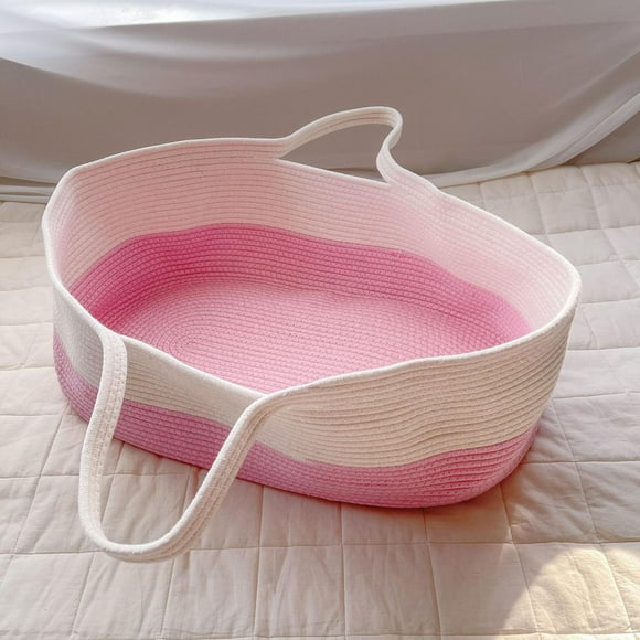 Cesta tejida con asas,Cesta cambiadora portátil para la parte del tocador,Cesta de Moisés para recién nacidos niños niñas de mano,Estación para cambiar pañales de bebé Rosa