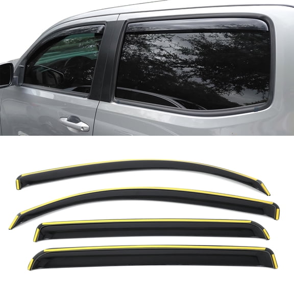Ikon Motorsports In-Channel Window Visors Sun Shades Vent Rain Guards for 2016-2023 Toyota Tacoma Double Cab (Crew Cab) Black PC Polycarbonate 4PCS