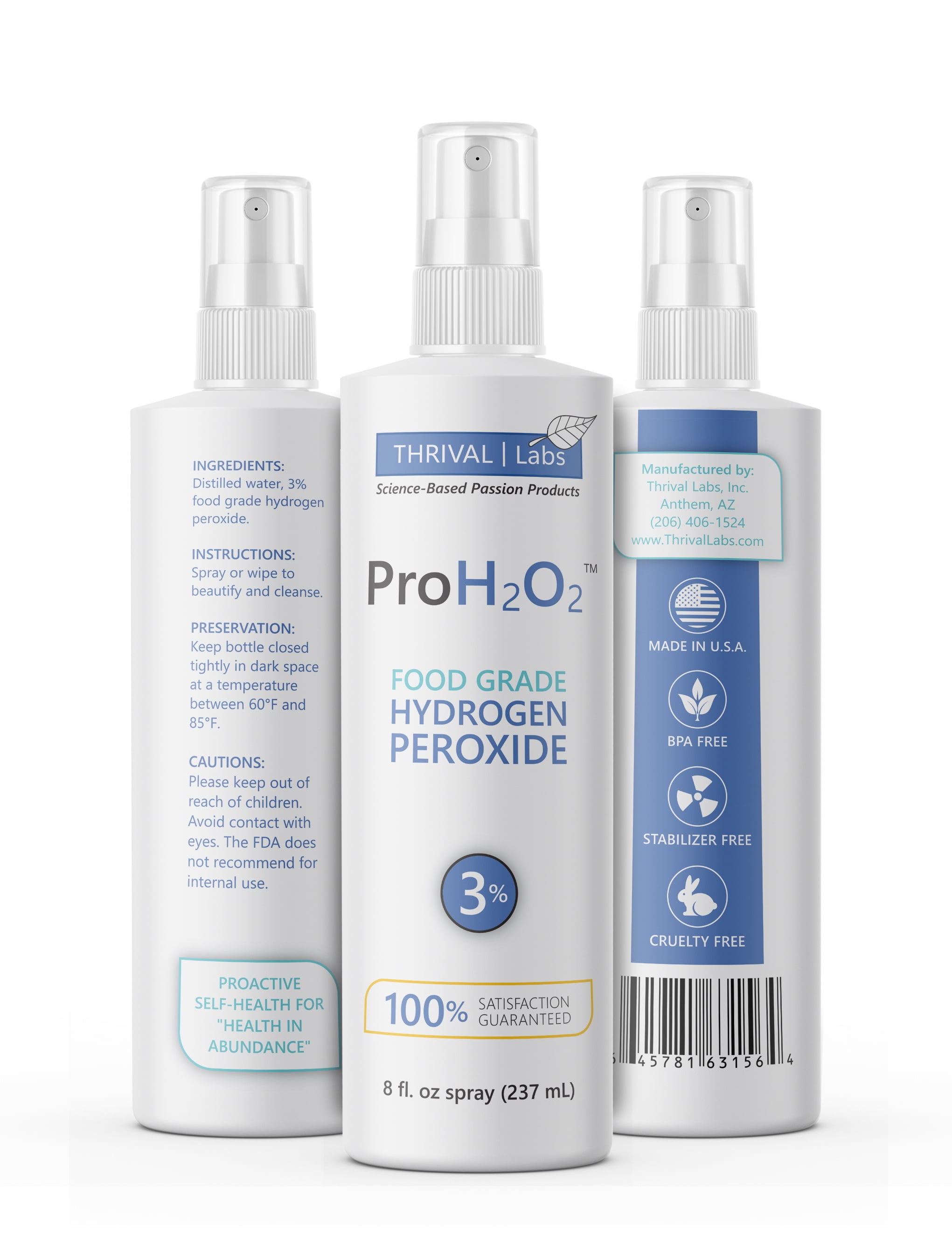 ProH2O2 Food Grade Hydrogen Peroxide 3, Natural Cleaner by Thrival