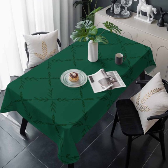 Dark Green Plaid Table Cloth Waterproof Tablecloths, Country Vintage Abstract Striped Lattice Tablecloth Dining Table Cover for Kitchen Party Tabletop Outdoor, Rectangle Tablecloth 54x108 Inch