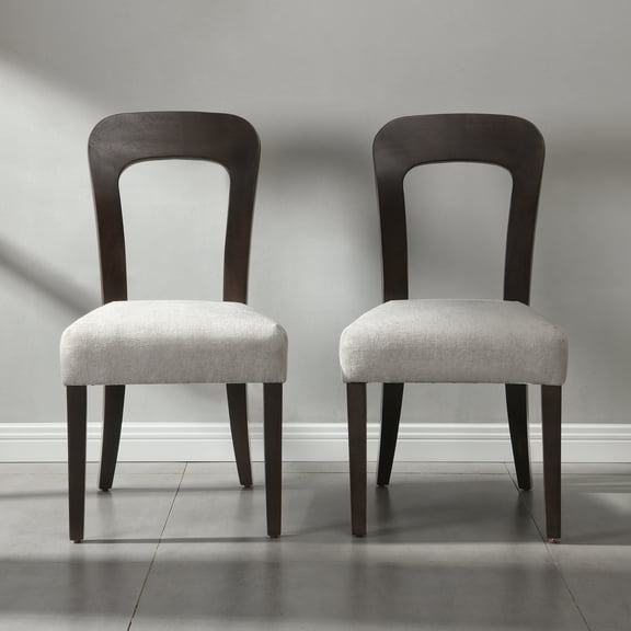 MAYEERTY Upholstered Dining Chairs Set of 2 - Gray Fabric, Dark Brown Rubber Wood Legs, 330 LBS