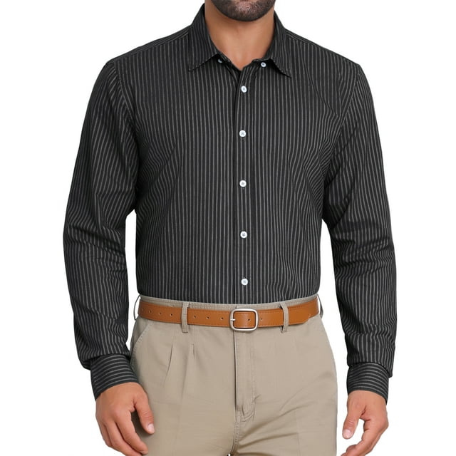 CAMISAS DE NEGOCIO DE MANGA LARGA A RAYAS PARA HOMBRES INSPIRAR CHIC M NEGRO