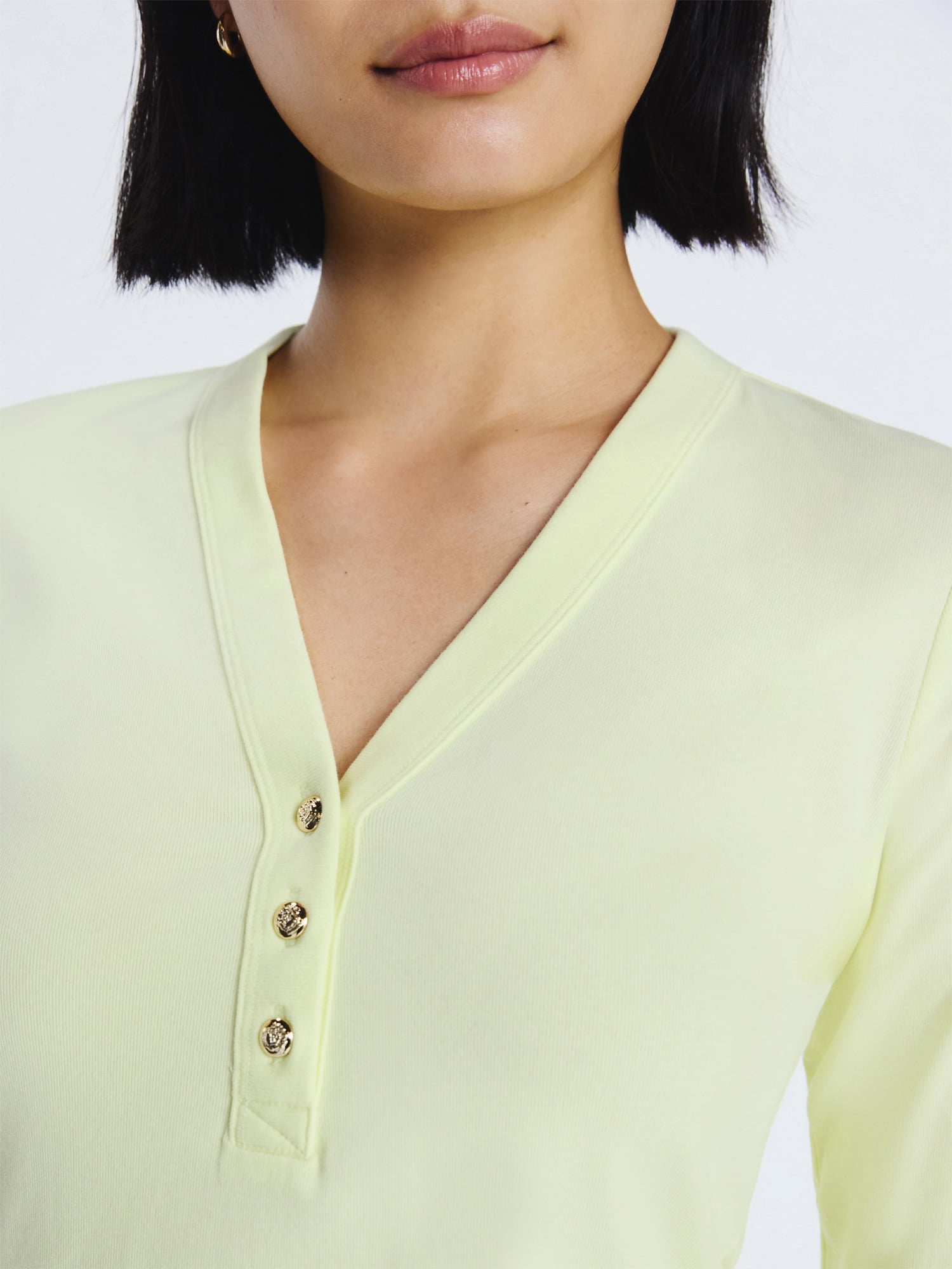 Free Assembly Women's V-Neck Henley with Long Sleeves, Sizes XS-XXL