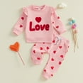 thumbnail image 2 of Odeerbi 3M-3Y Niñas Sudaderas de Día de San Valentín Amor Imprimir Algodón Ruffle Sudadera de Manga Larga Sudaderas de Dos Piezas Conjunto Bordado, 2 of 8