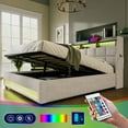 thumbnail image 2 of Spaco Upholstered Platform Bed with LED and USB Charging, Queen size Bed Frame with a Hydraulic Storage System, Wooden Slats, Noise Free, Easy Assembly, Natural, 2 of 13