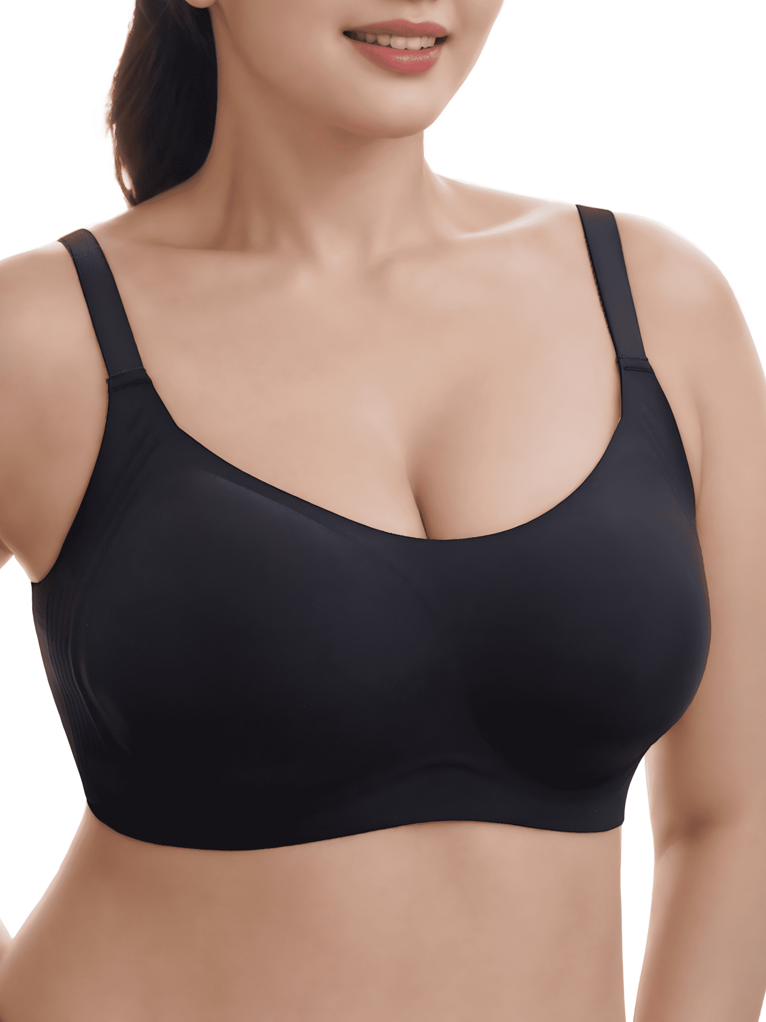 YOURISS Plus Size Wireless Bra for Women Full Coverage Seamless Support Comfort Black L Everyday T-Shirt Bra with Wide Straps
