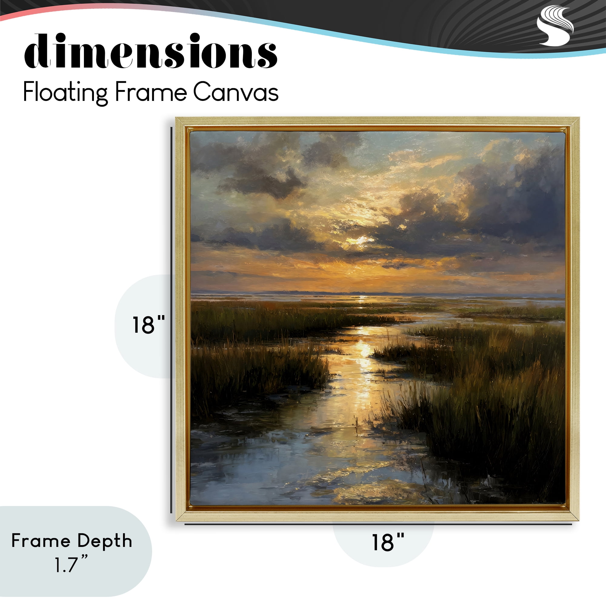 Stupell Industries Sunset Over Marshland Gold Framed Floater Canvas Wall Art, design by Petal Prints Design