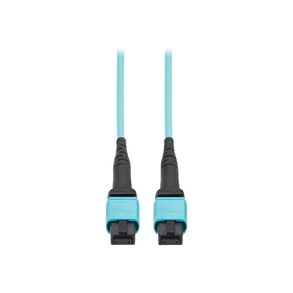 Eaton Tripp Lite Series 100G Multimode 50/125 OM4 Fiber Optic Cable [12F MPO/MPO-PC F/F], Type-A Polarity, OFNP, Aqua, 2 m [6.6 ft.], TAA (n845a-02m-12taa)
