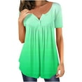 thumbnail image 3 of Scyoekwg Womens Short Sleeve Hide Belly Tunic Shirts Casual Dressy Round Neck Pleated Tshirt Gradient Color Loose Blouses (#C=Green,XL), 3 of 6