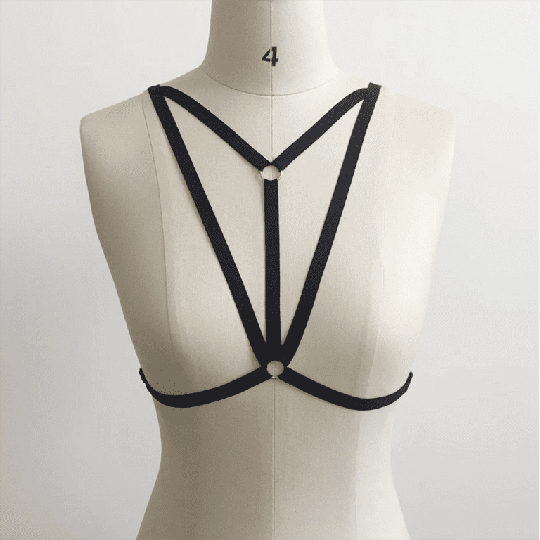 Womens Sexy Harness Bra Bandage Hollow Out Elastic Cage Bra Body Lingerie  Top Black XL 