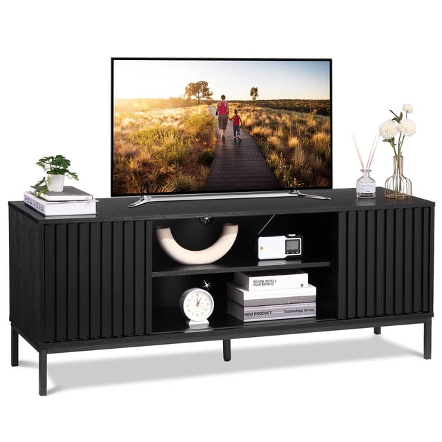 Mesa de TV para 65 - pulgada tv: moderno entertainment center con sliding doors, suitable para sala de estar y dormitorio